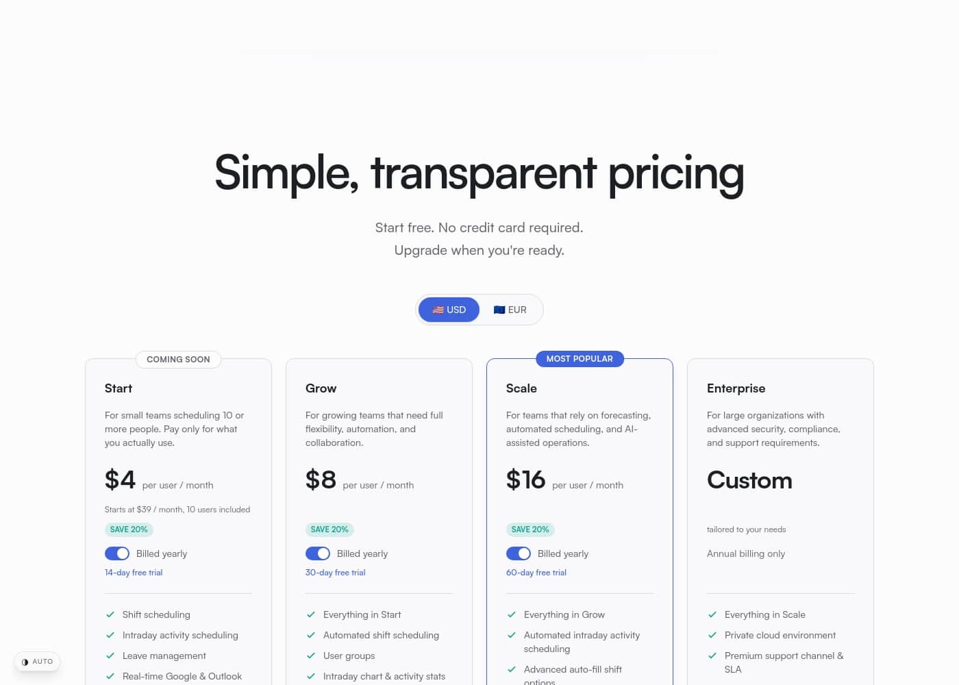 Soon.works pricing page screenshot