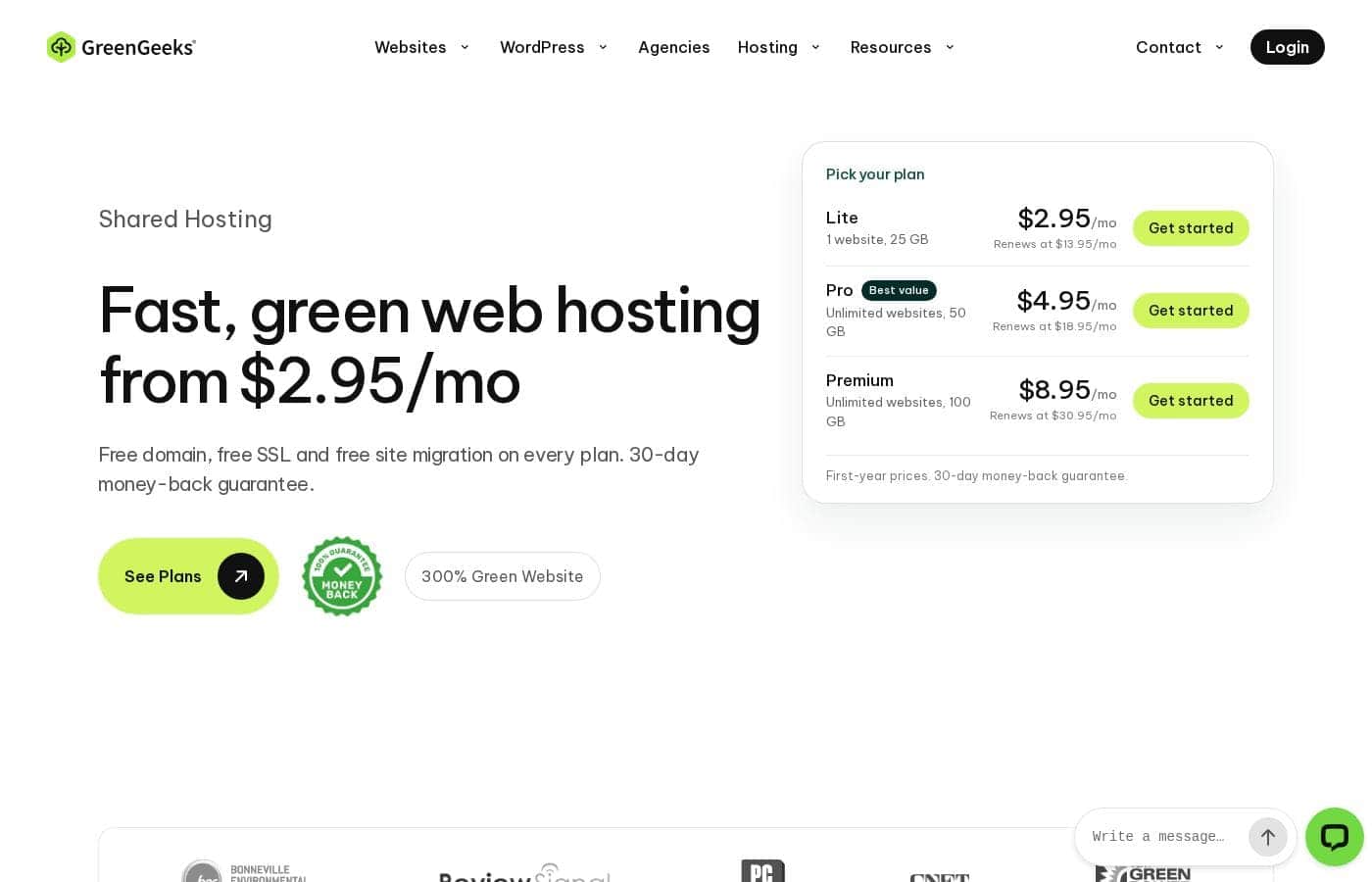 GreenGeeks pricing page screenshot