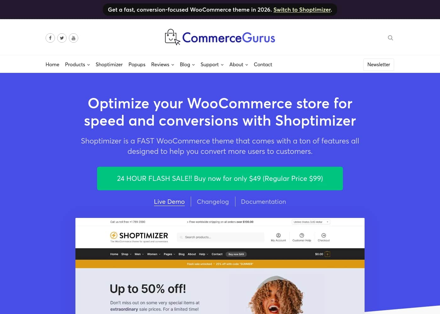 Captura de ecrã da página inicial do Shoptimizer