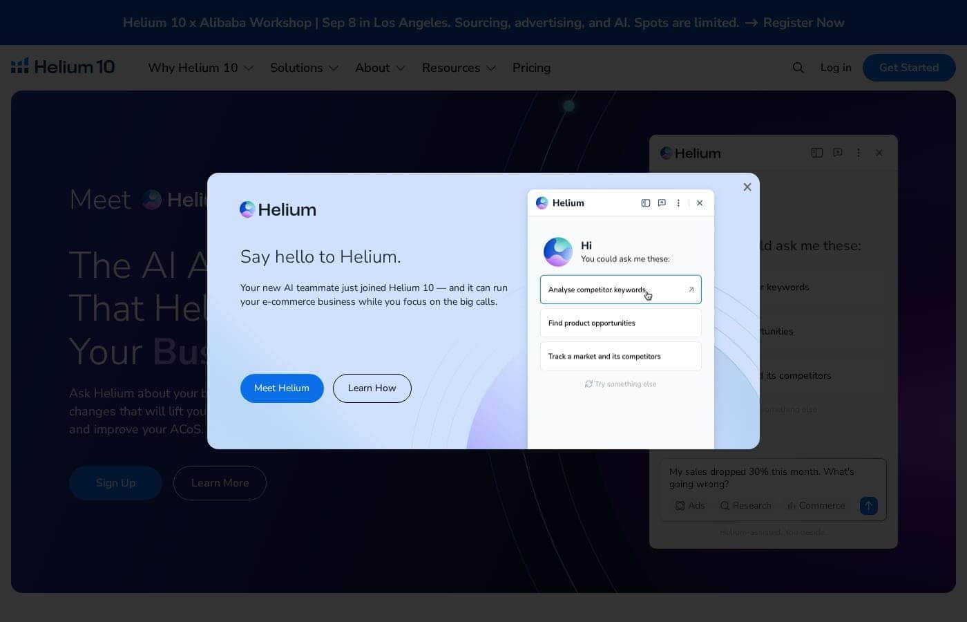 Helium 10 homepage screenshot