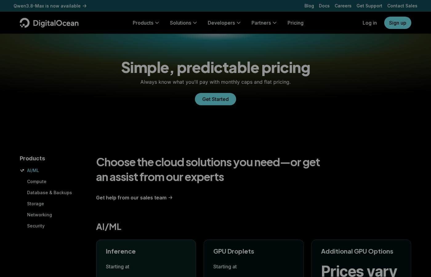 DigitalOcean pricing page screenshot