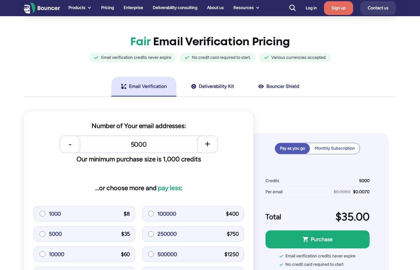 Bouncer Checker pricing page screenshot