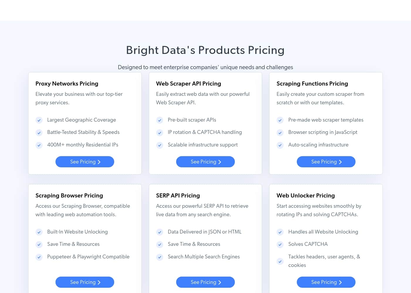 Bright Data pricing page screenshot