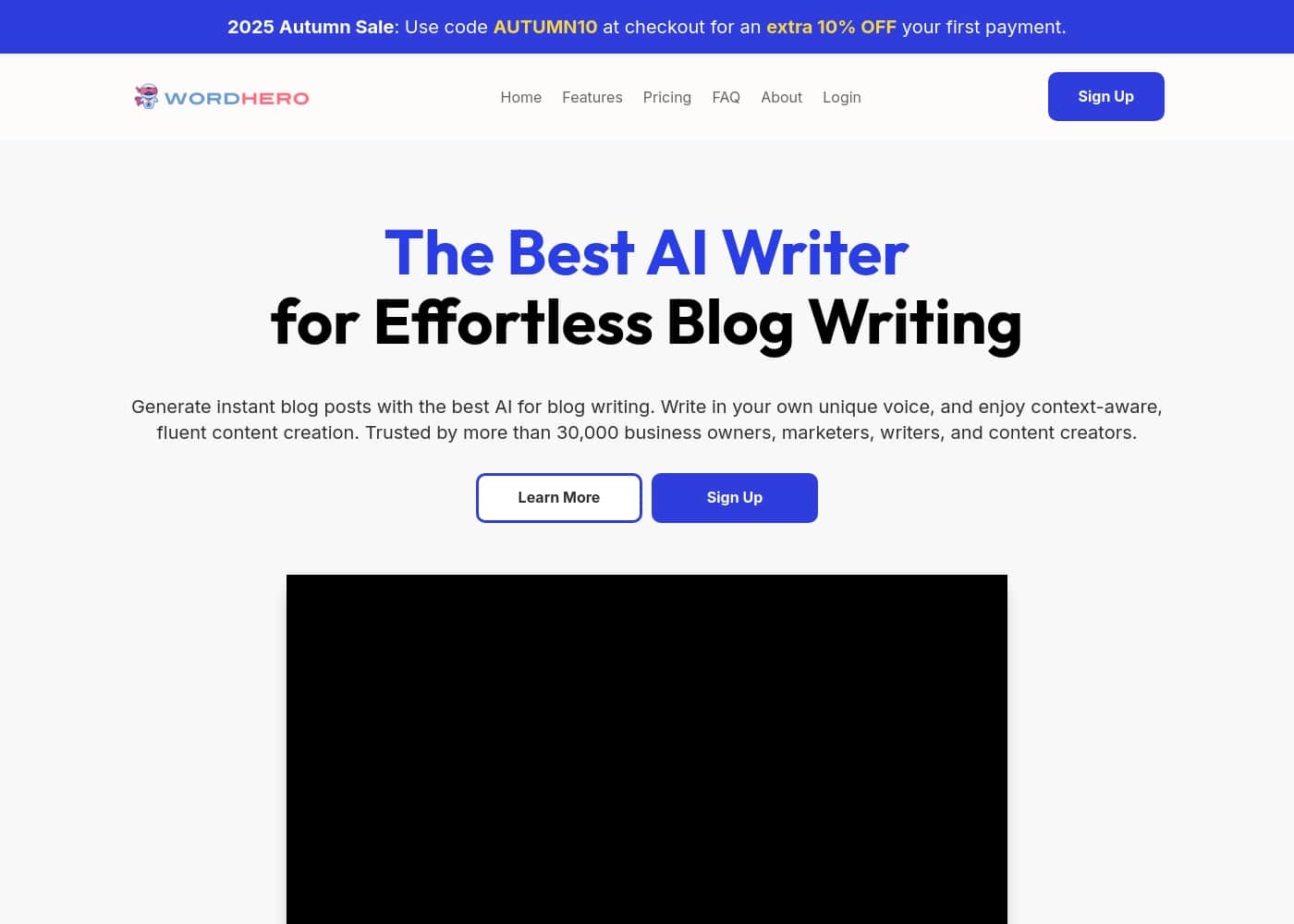WordHero 홈페이지 스크린샷
