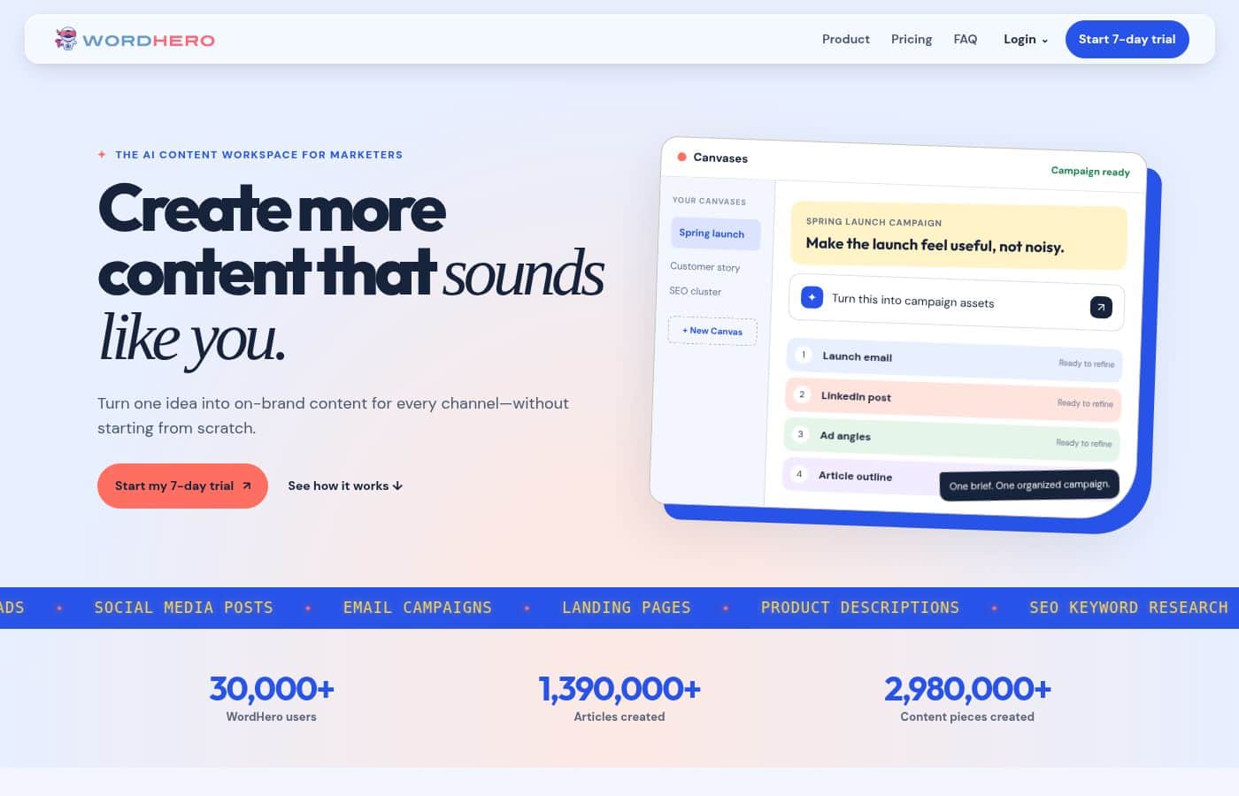 WordHero Homepage-Screenshot