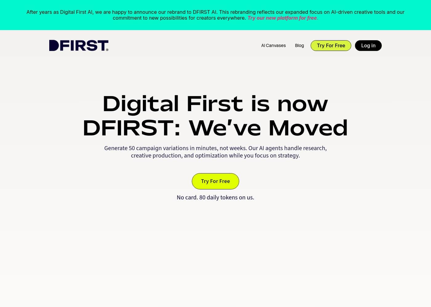 Captura de ecrã da página inicial do Digital First AI