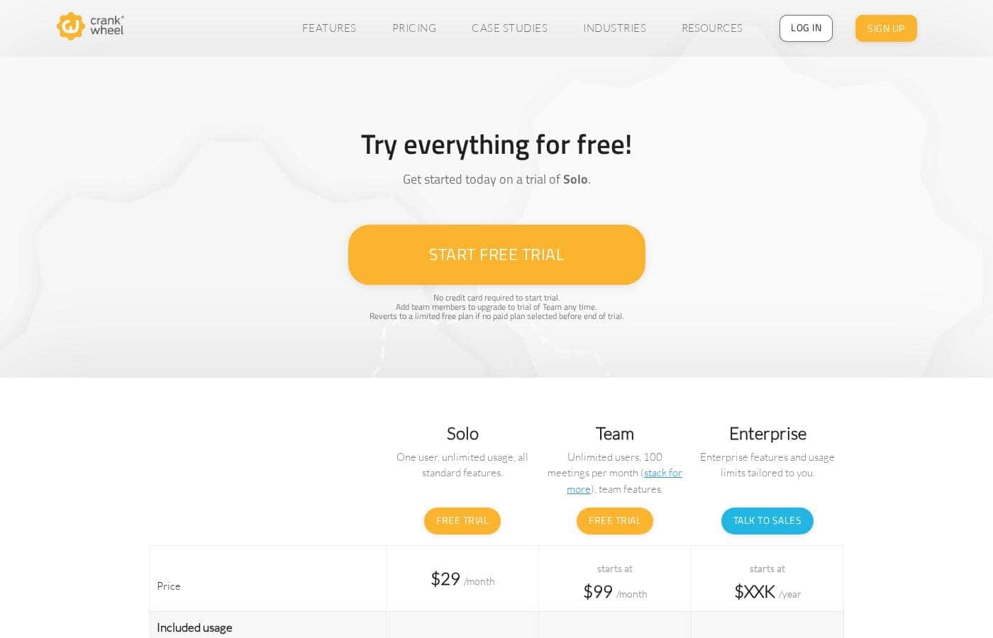 CrankWheel pricing page screenshot
