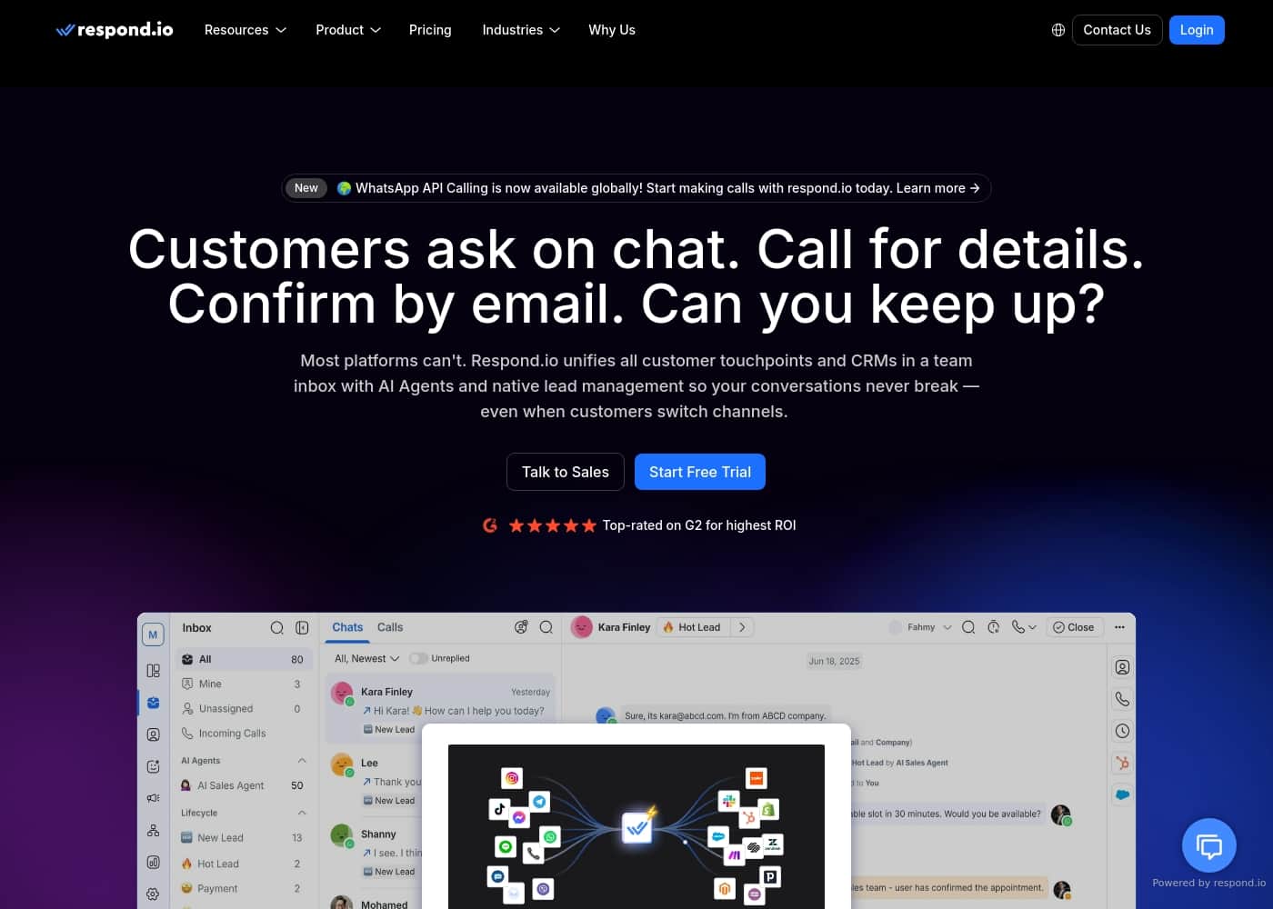respond.io homepage screenshot