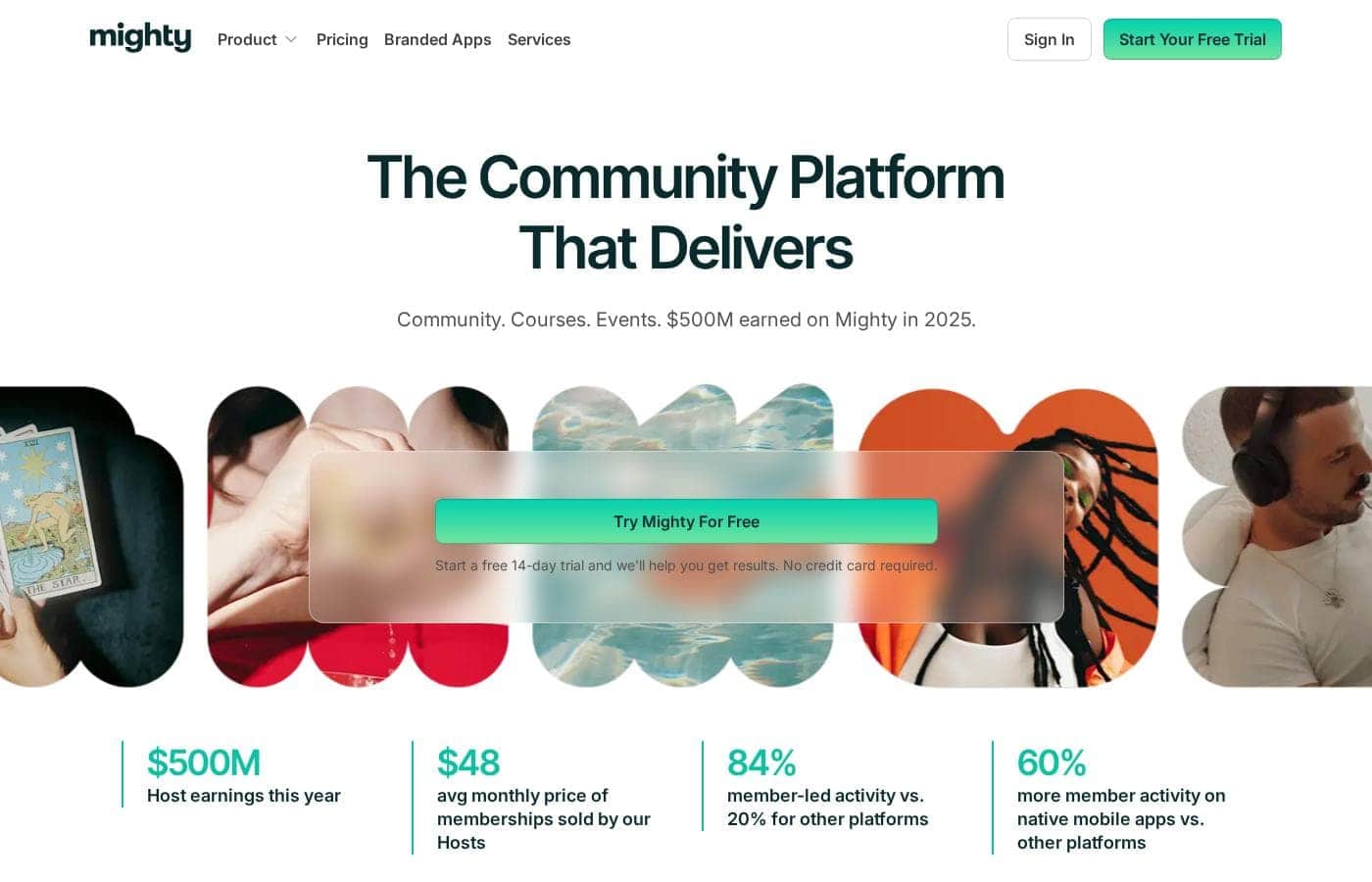 Screenshot della homepage di Mighty Networks