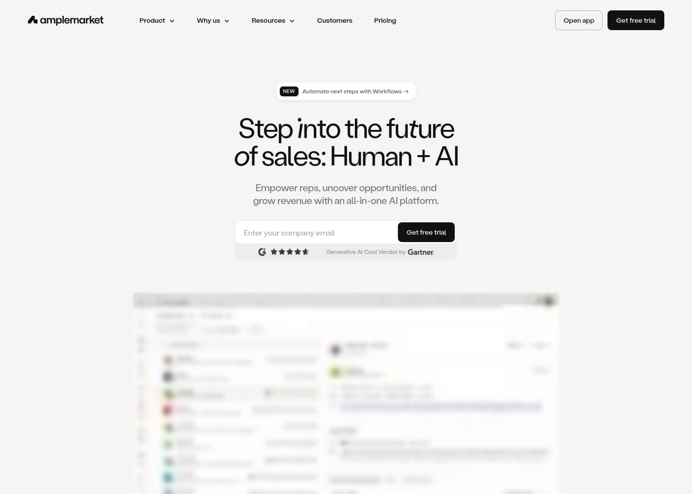 Amplemarket homepage screenshot