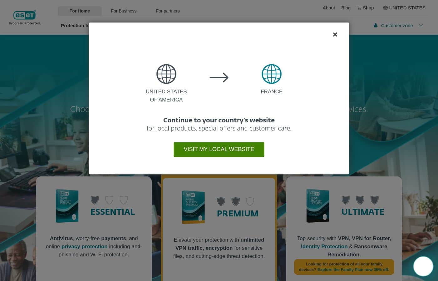 ESET North America pricing page screenshot