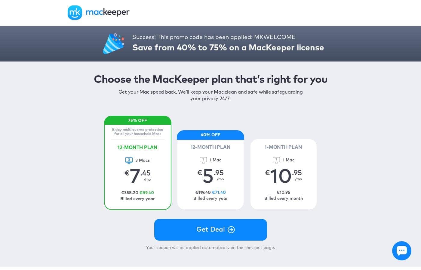 MacKeeper pricing page screenshot