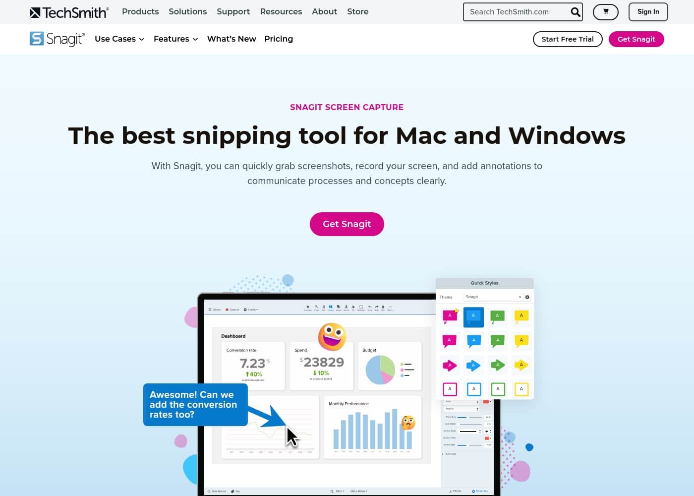 Snagit 홈페이지 스크린샷
