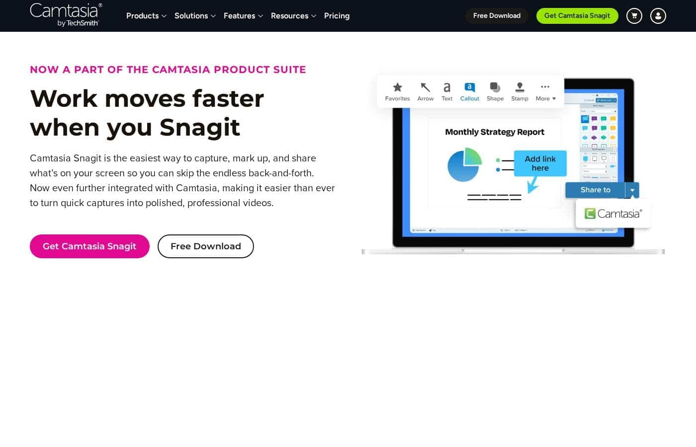 Captura de pantalla de la página de inicio de Snagit