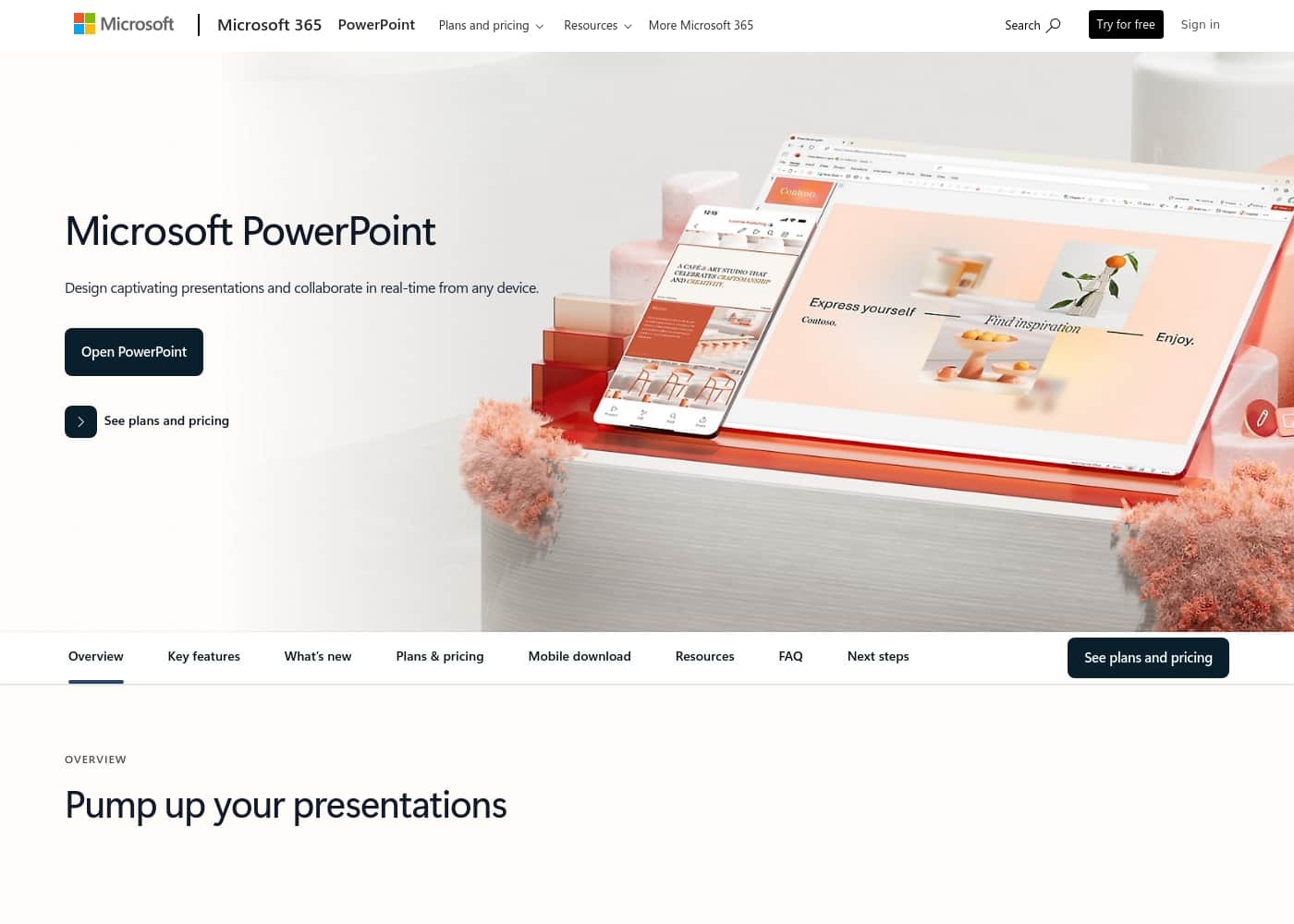 Microsoft PowerPoint homepage screenshot