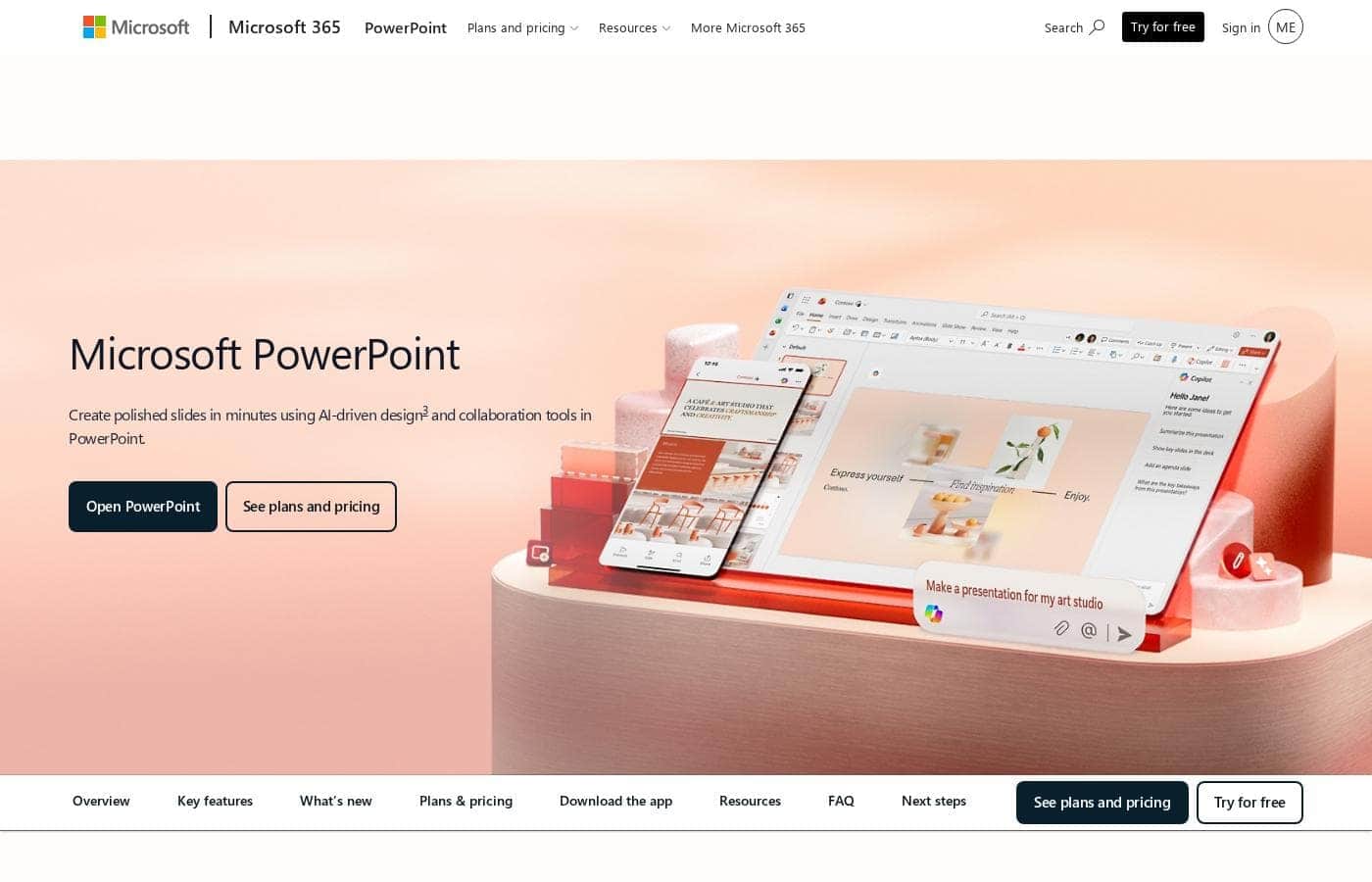 Microsoft PowerPoint homepage screenshot