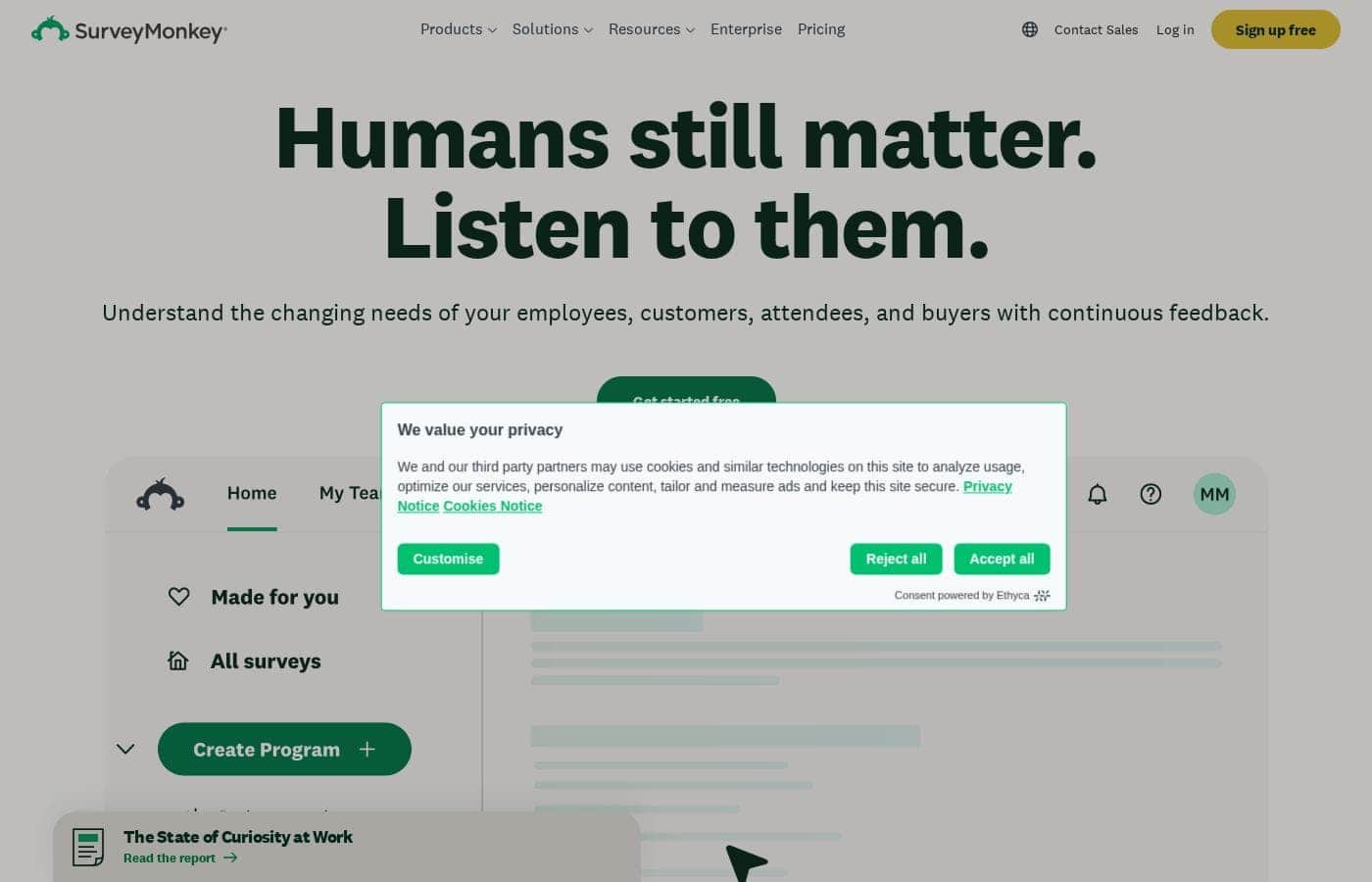 SurveyMonkey homepage screenshot