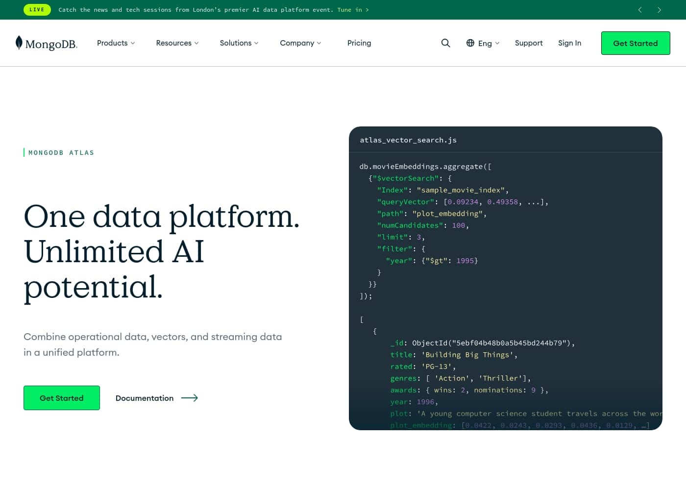 MongoDB homepage screenshot