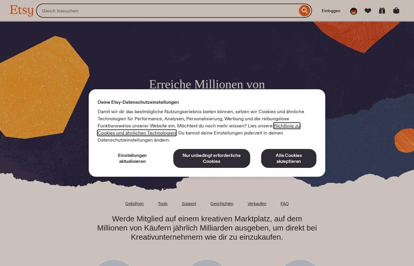 Etsy pricing page screenshot