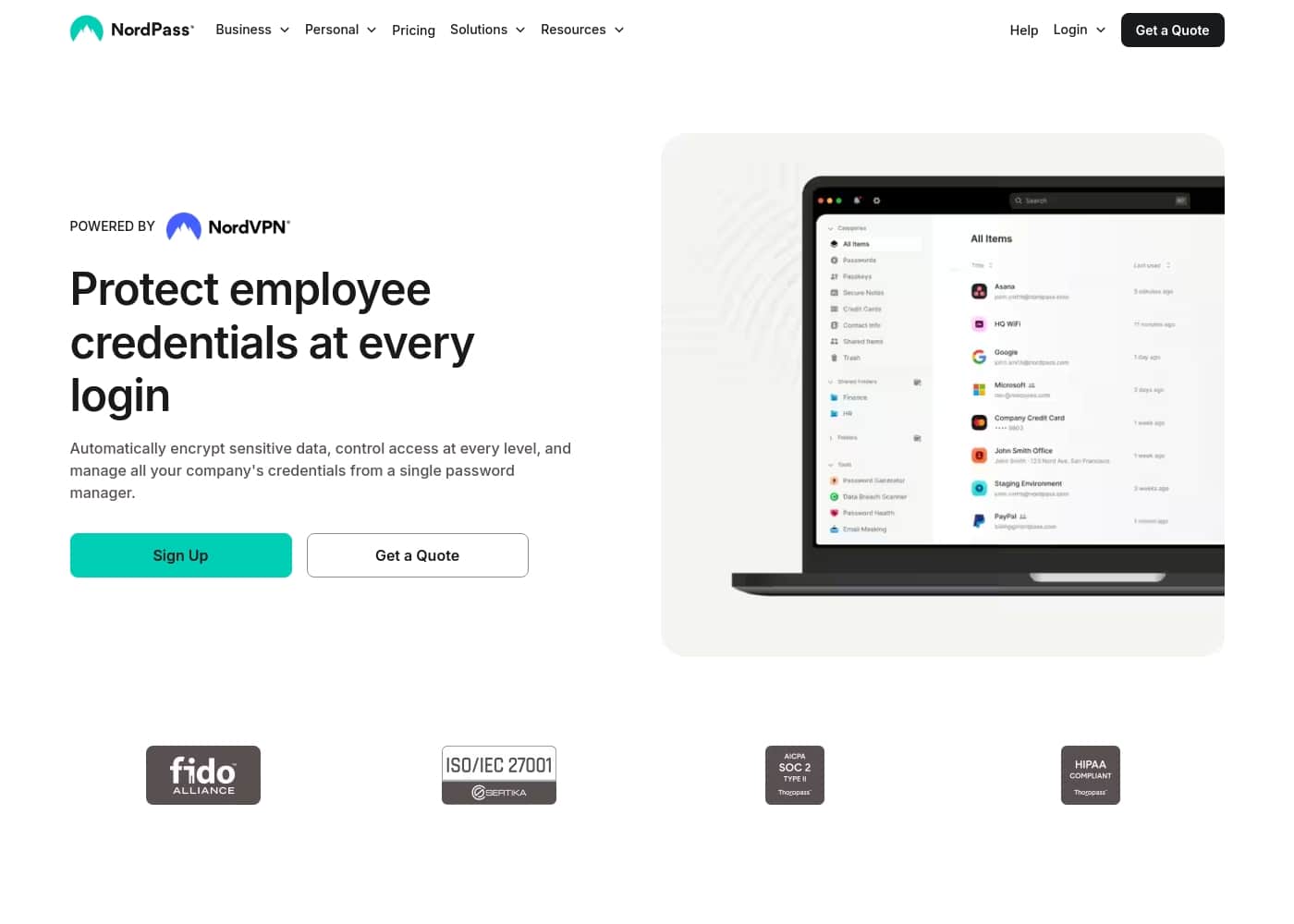 NordPass homepage screenshot