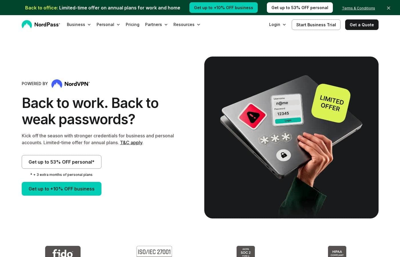 NordPass homepage screenshot