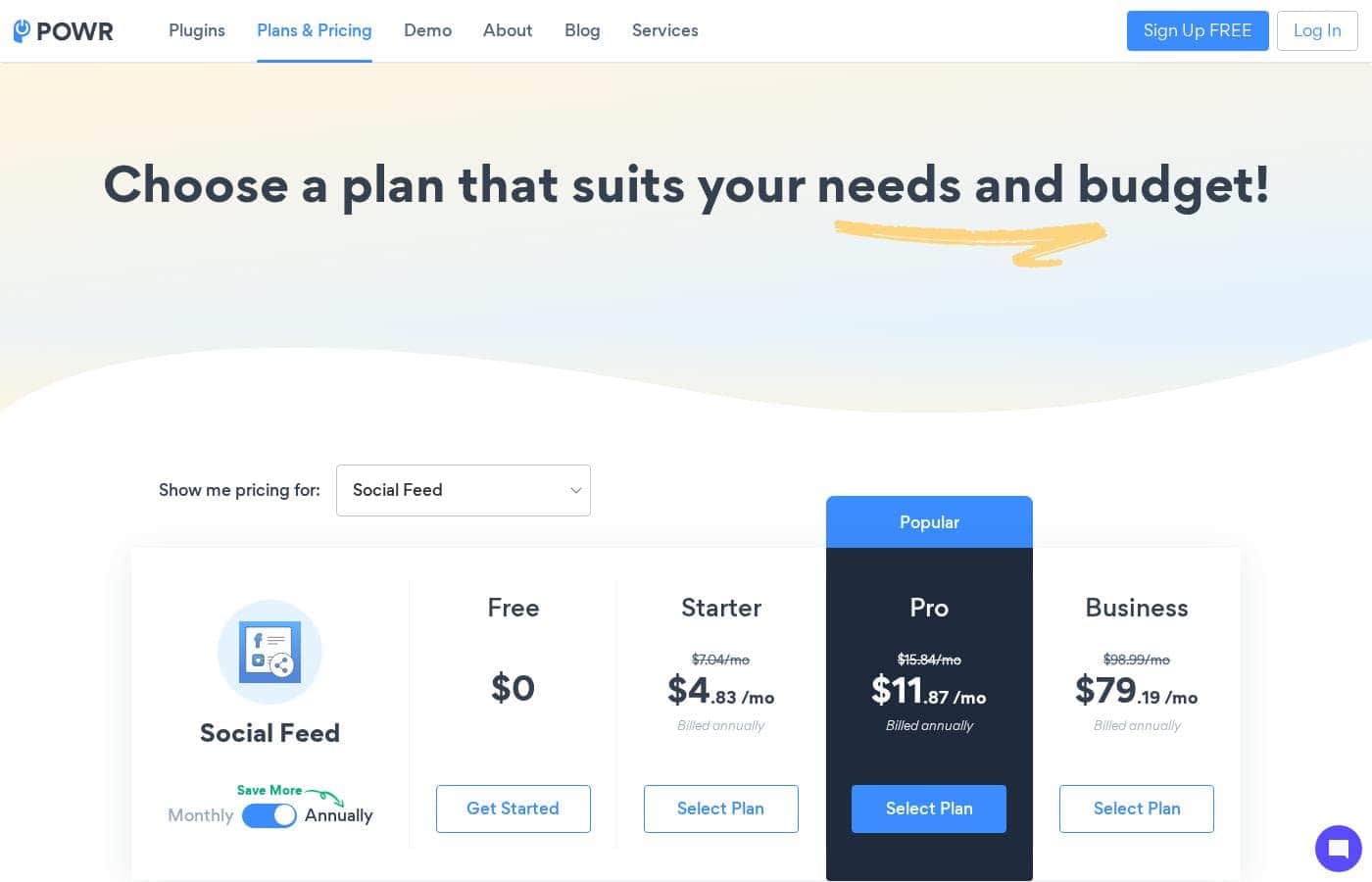 Powr pricing page screenshot
