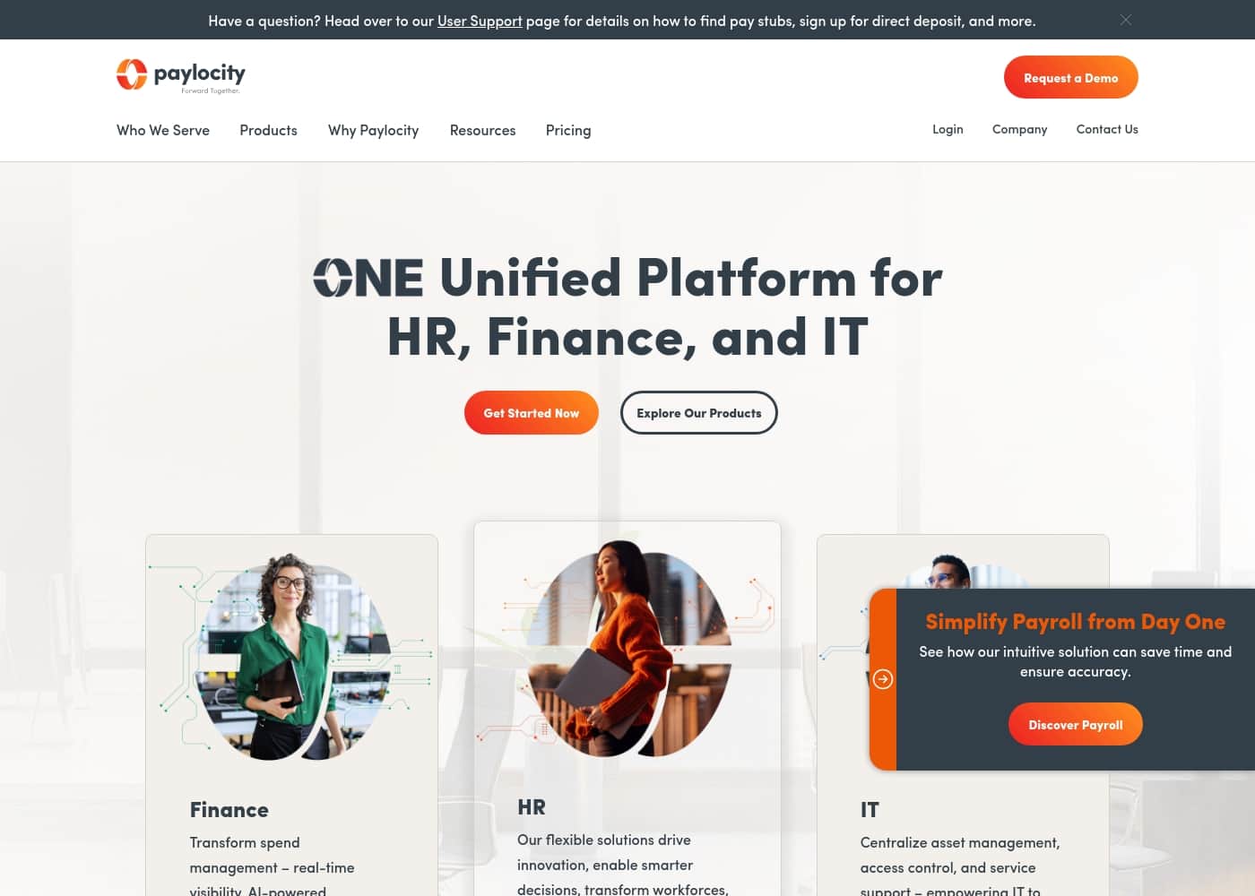 Скриншот главной страницы Paylocity