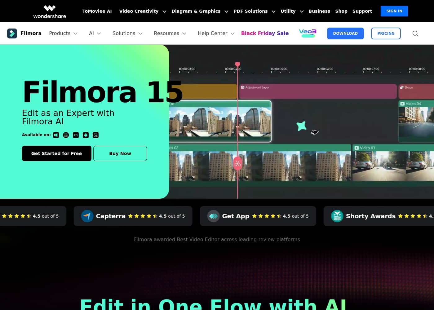 ภาพหน้าจอหลักของ Filmora 14