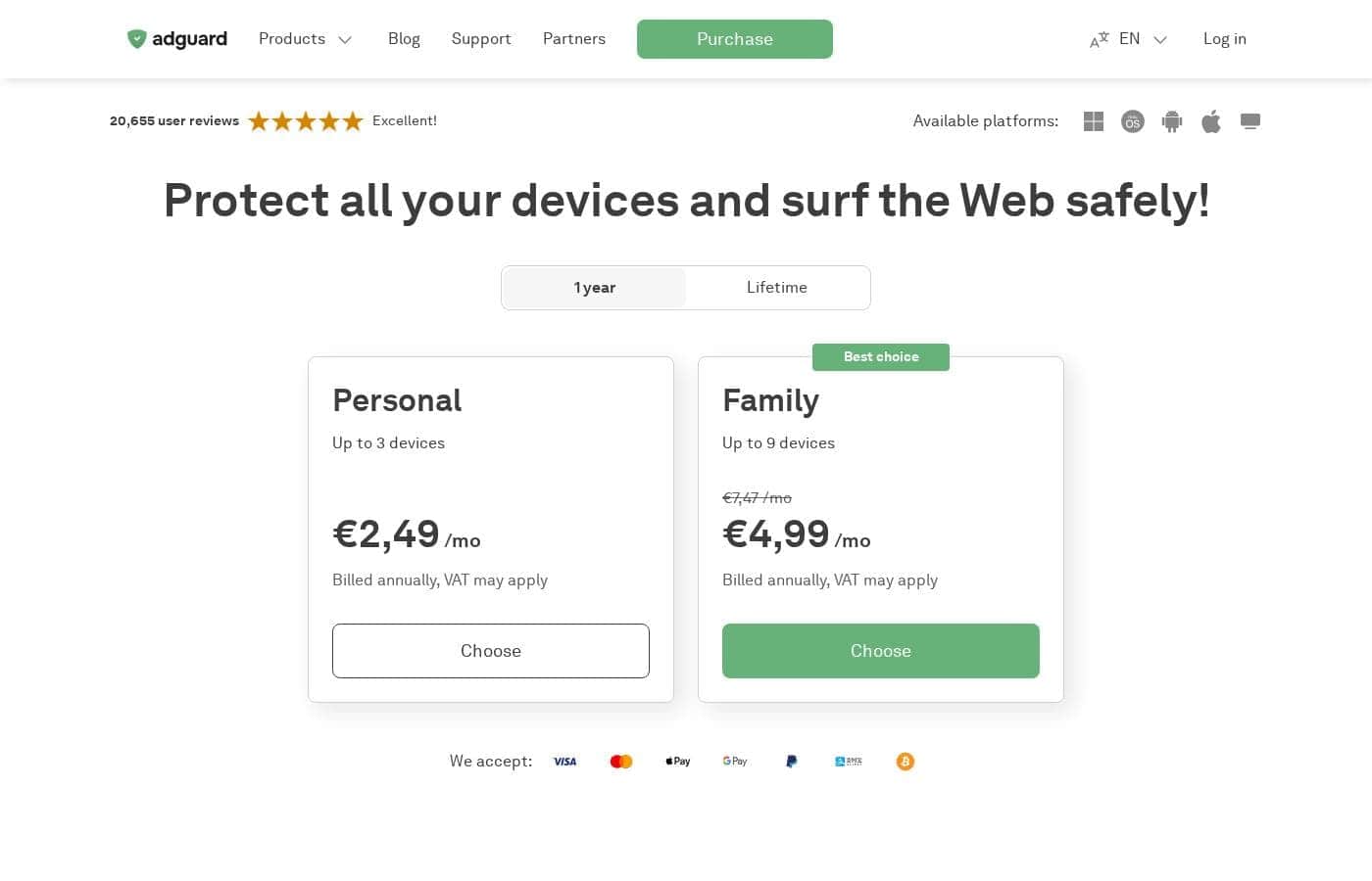 AdGuard pricing page screenshot