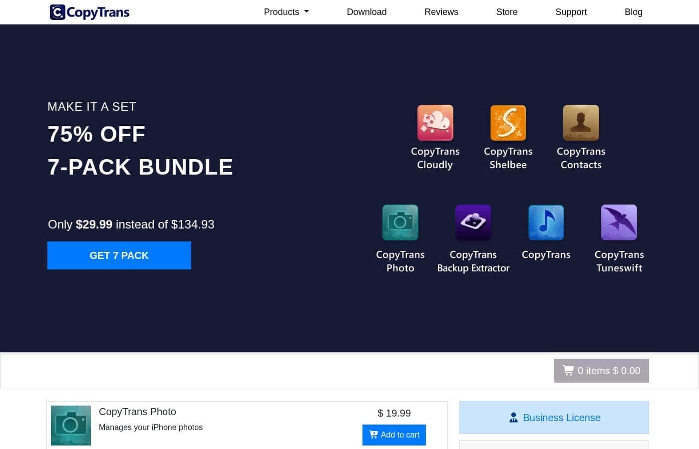 CopyTrans pricing page screenshot