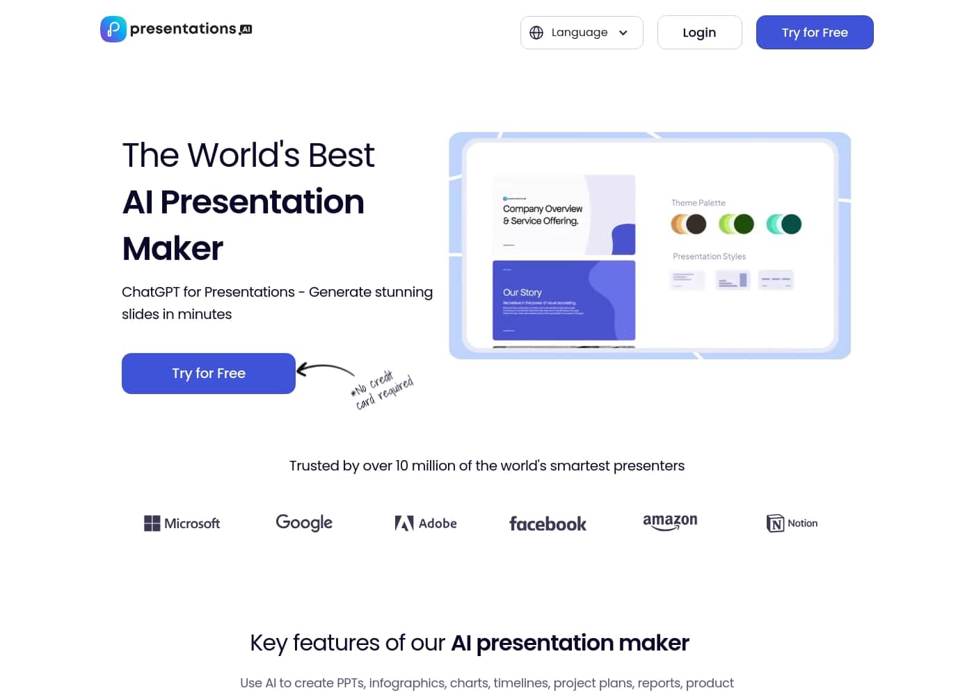 Скриншот главной страницы Presentations.AI
