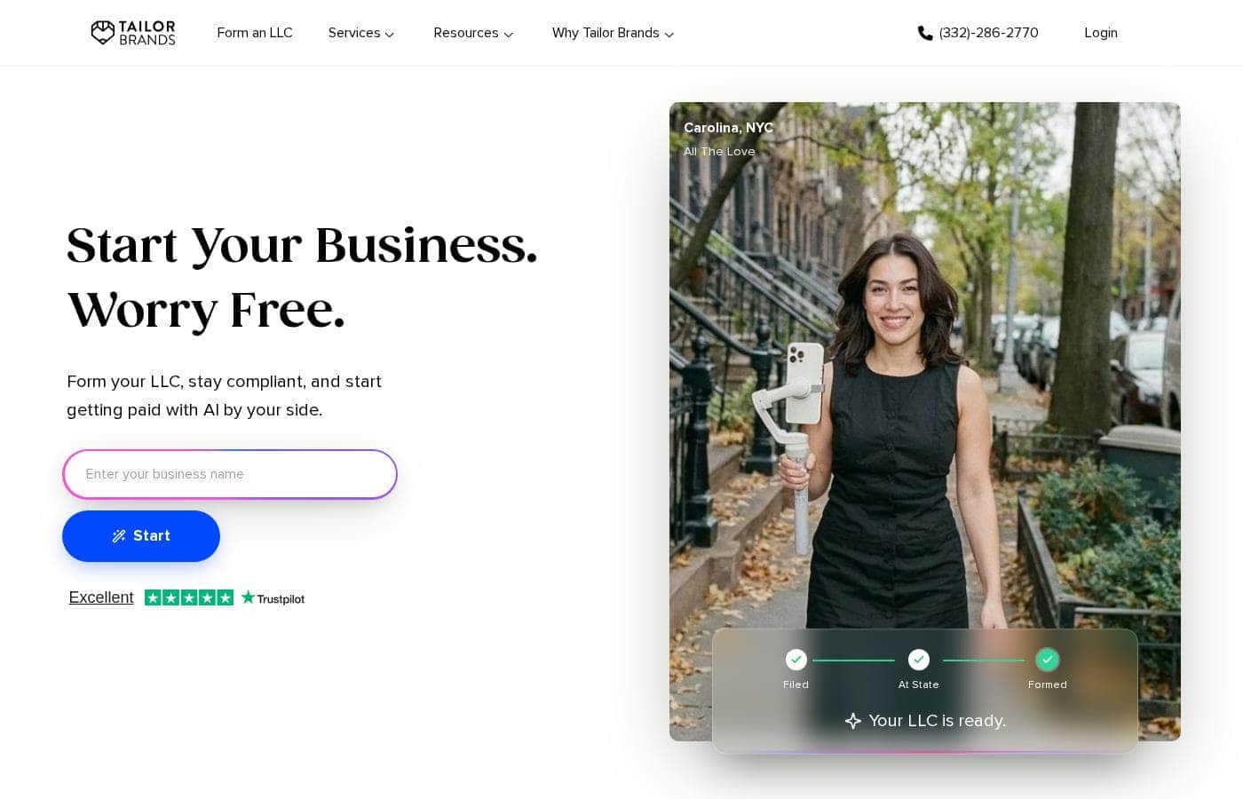 Tailor Brands homepage screenshot