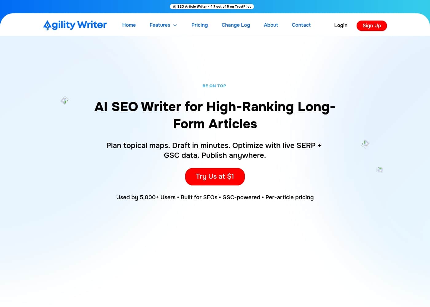 Captura de pantalla de la página de inicio de Agility Writer