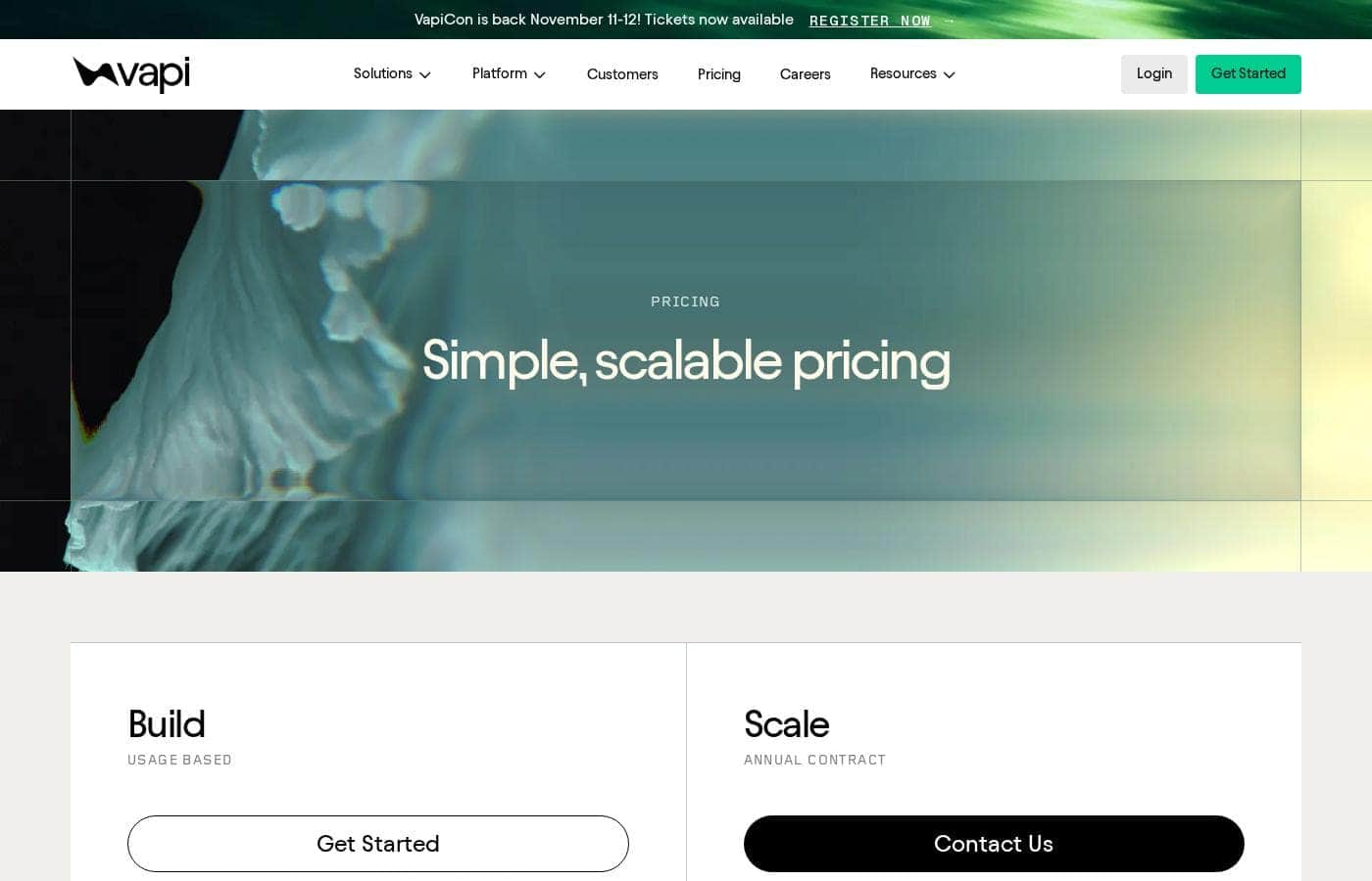Vapi pricing page screenshot