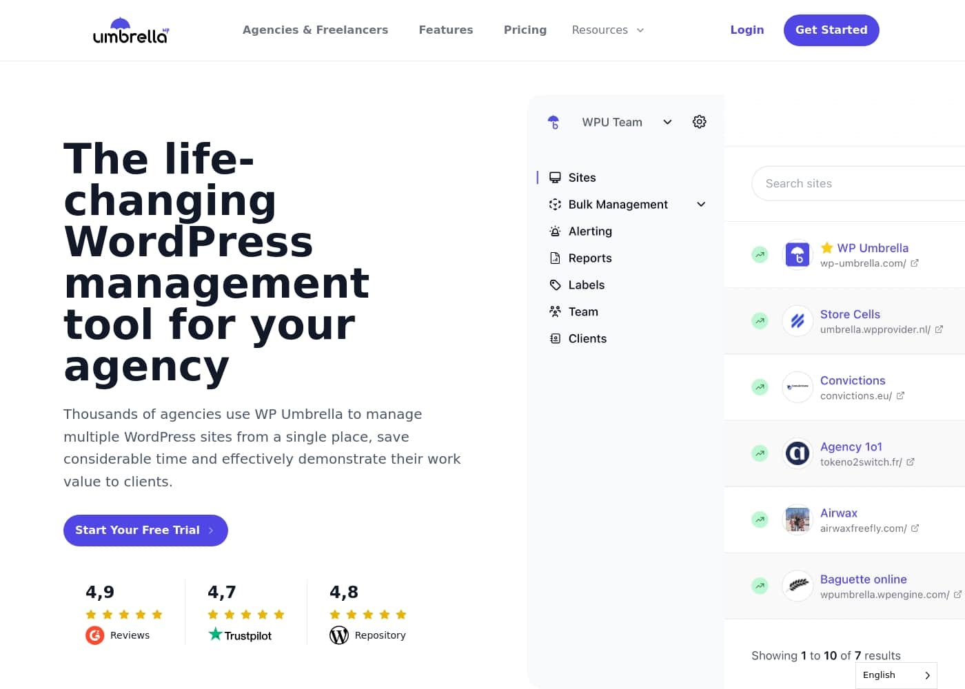 WP Umbrella homepage screenshot