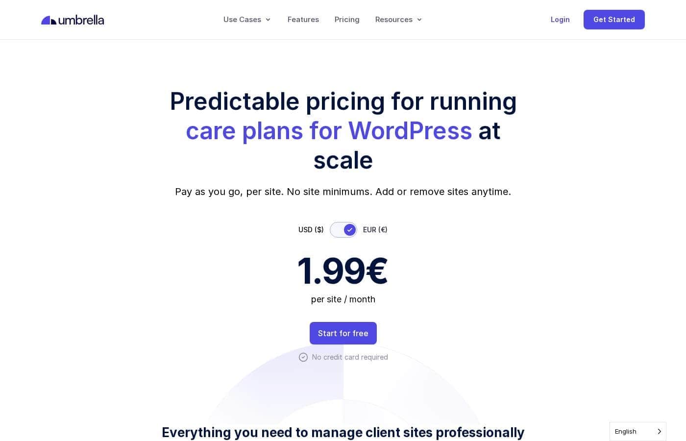 WP Umbrella pricing page screenshot