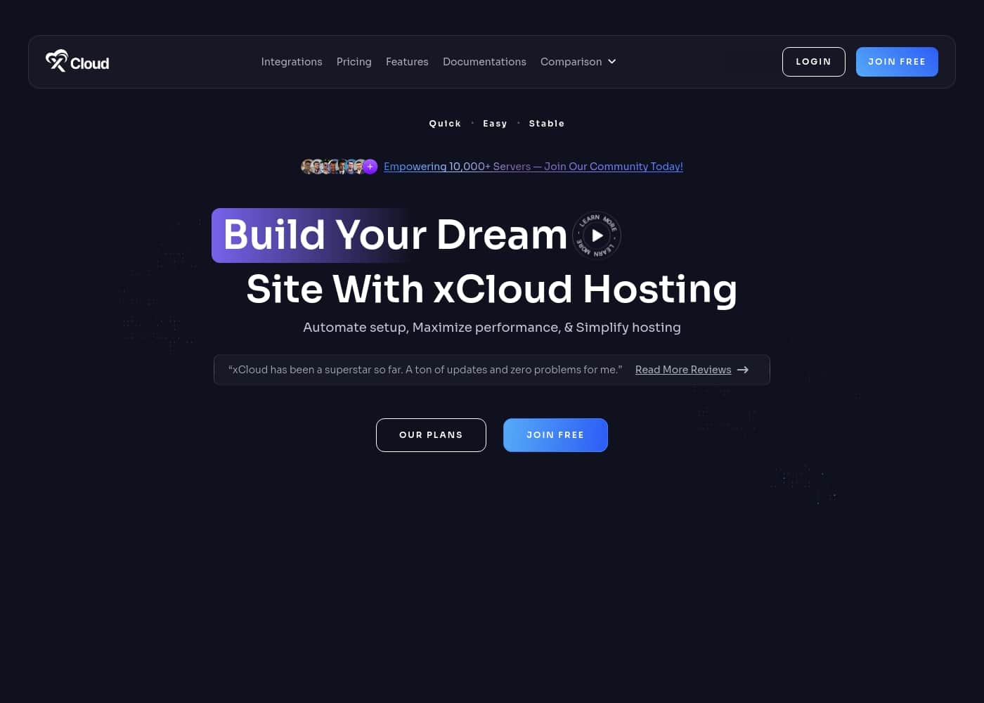 Captura de pantalla de la página de inicio de xCloud