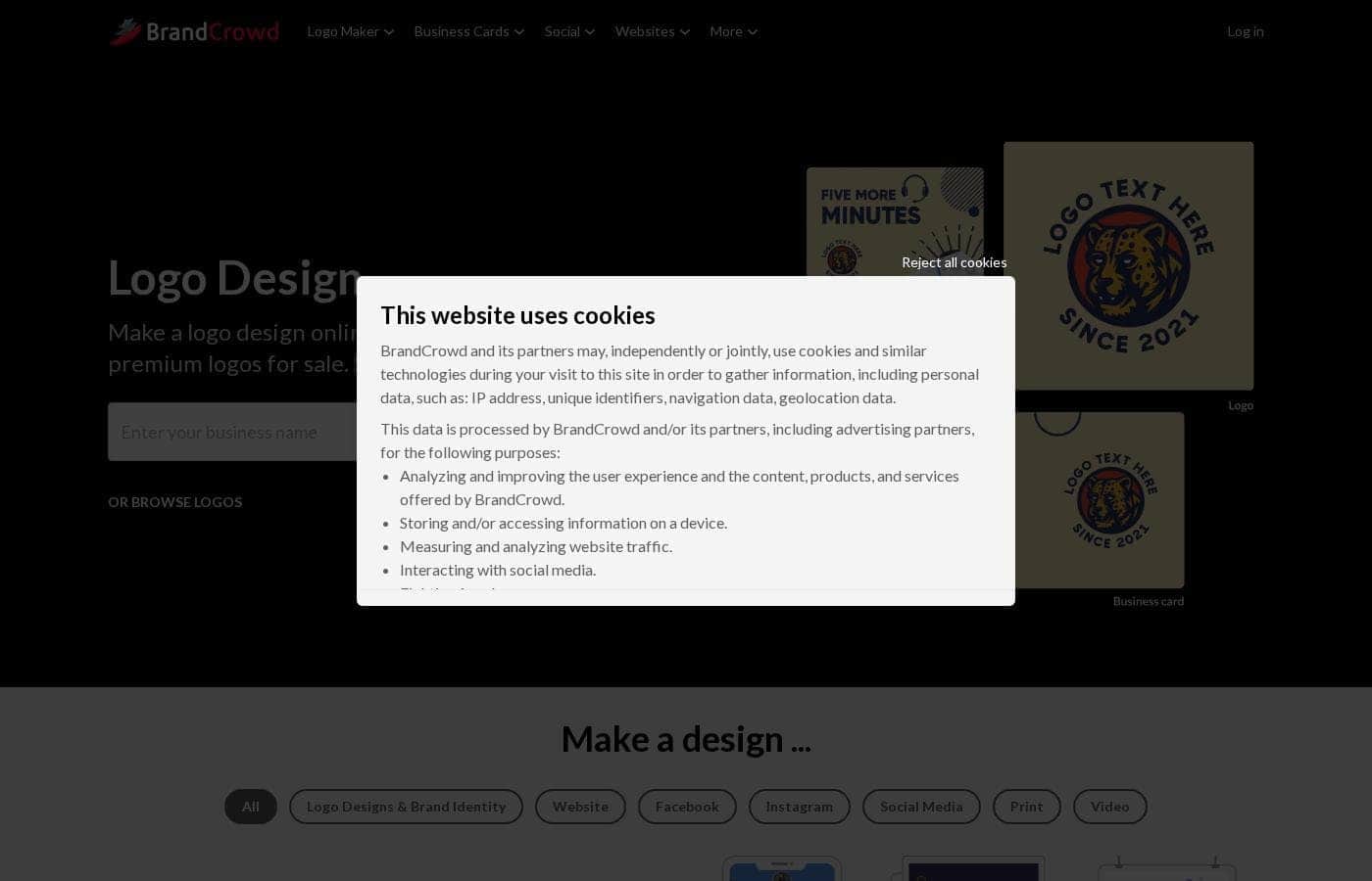 BrandCrowd homepage screenshot