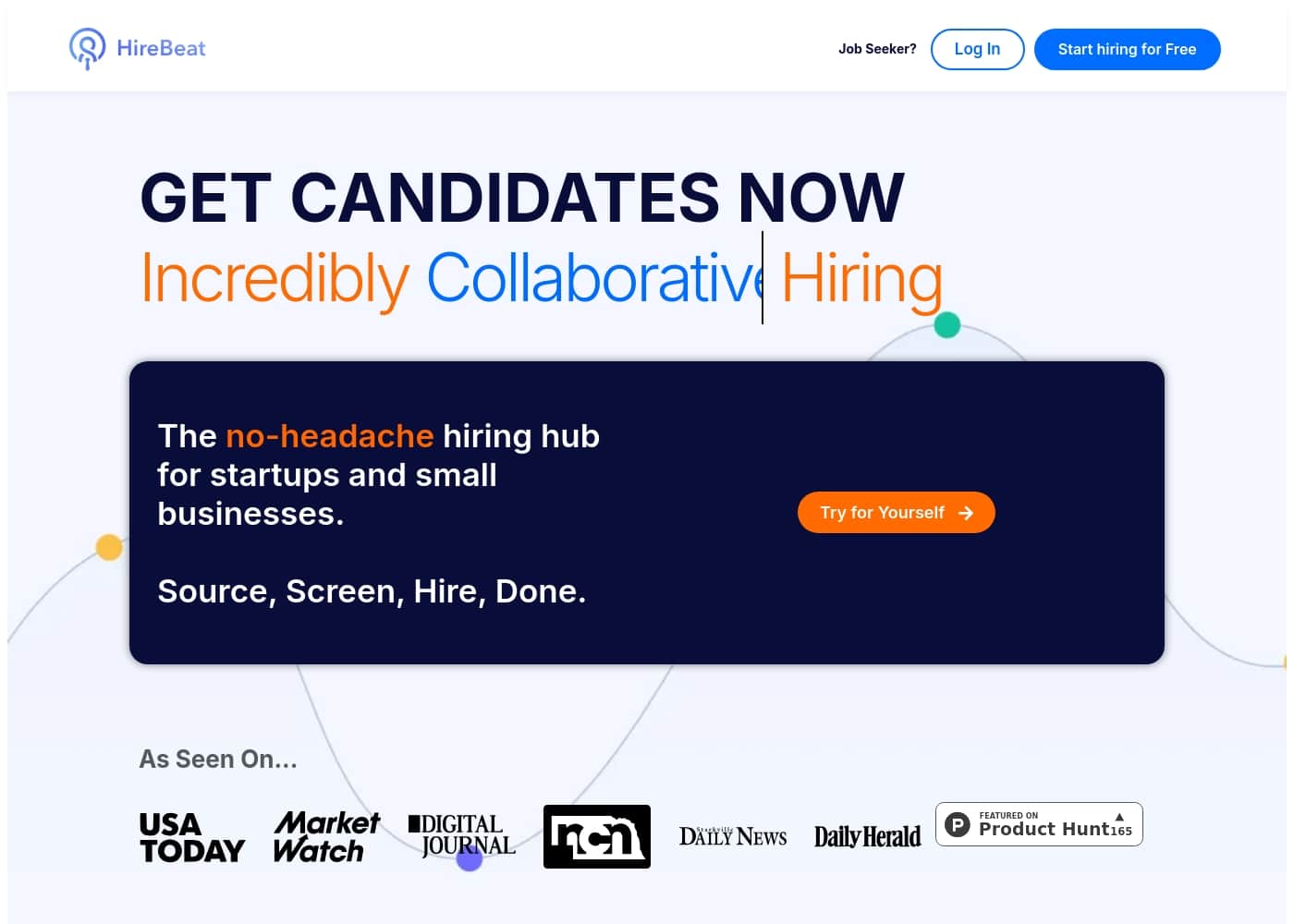 ภาพหน้าจอหลักของ HireBeat