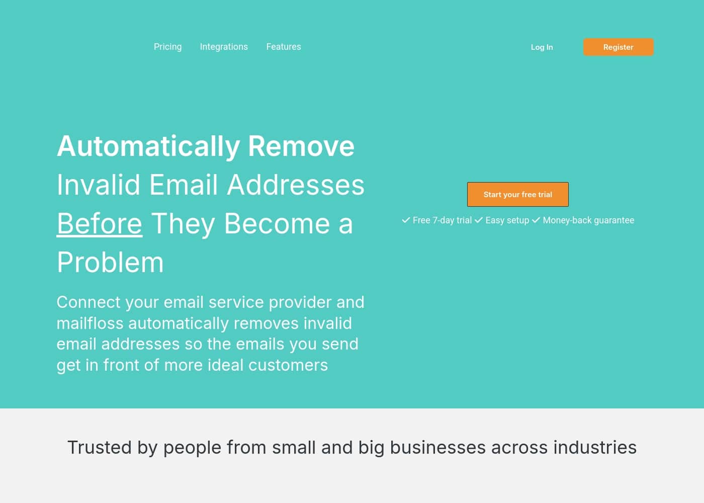 Mailfloss 홈페이지 스크린샷