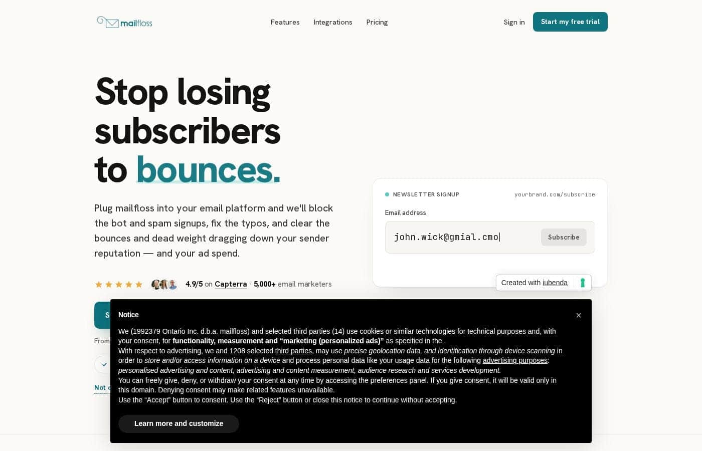 Mailfloss homepage screenshot