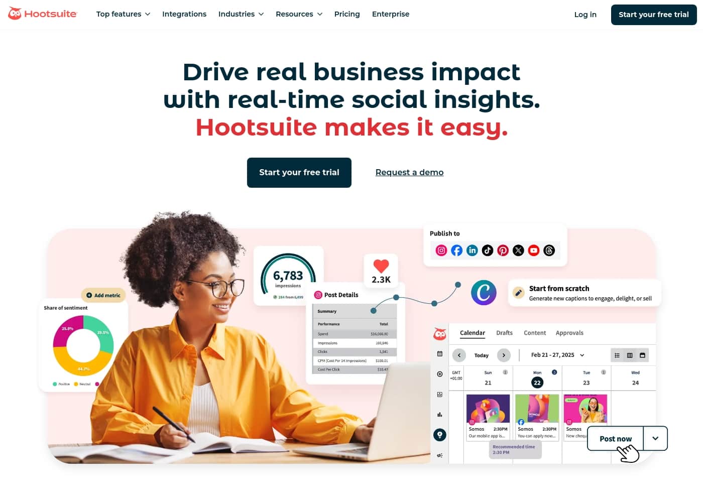 Скриншот главной страницы Hootsuite