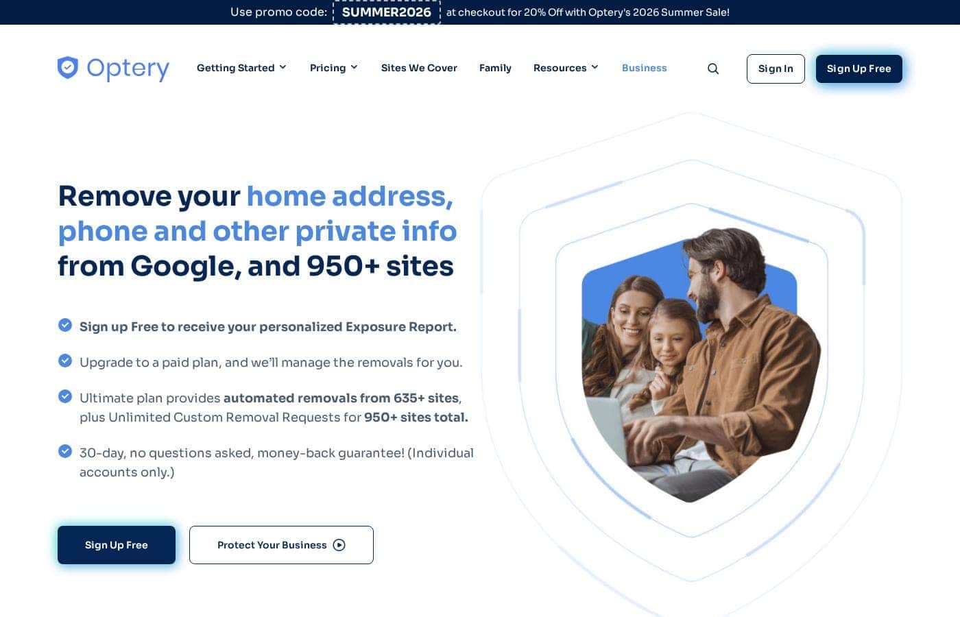 Optery homepage screenshot