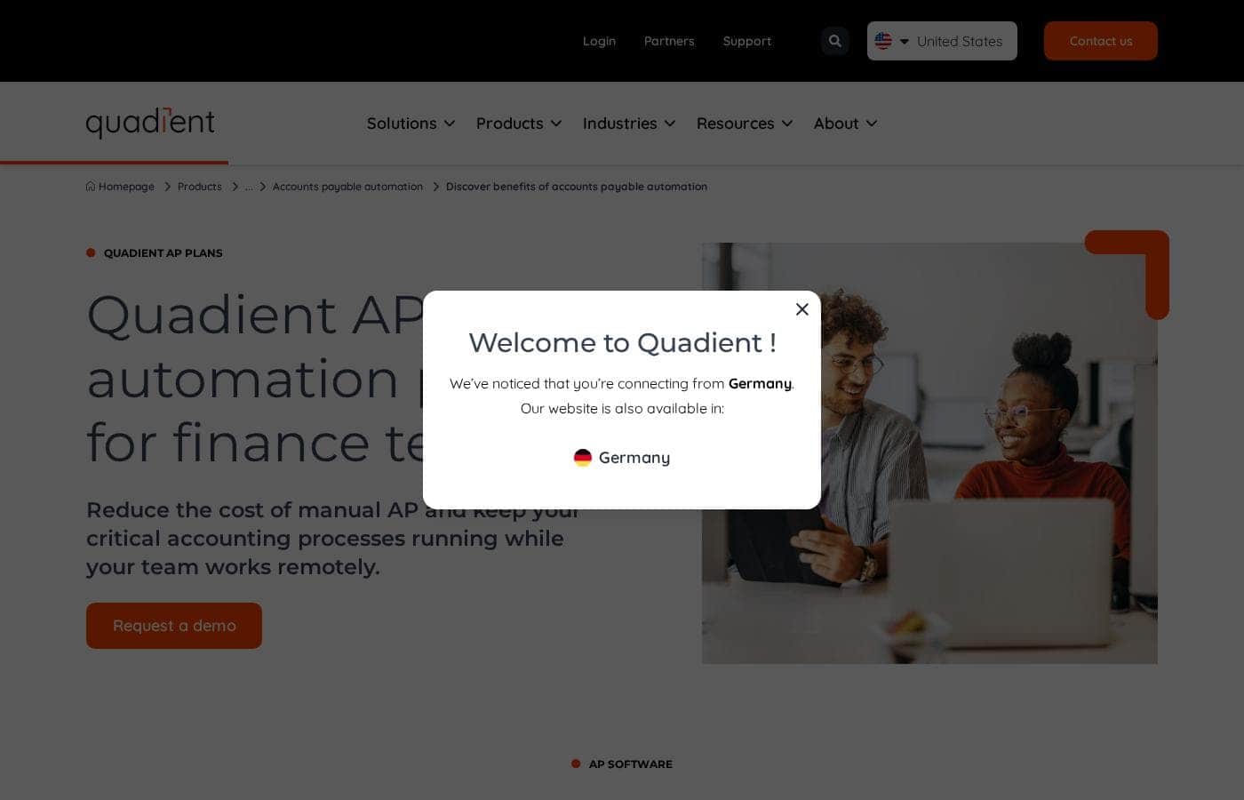 Capture d'écran de la page tarifs de Quadient