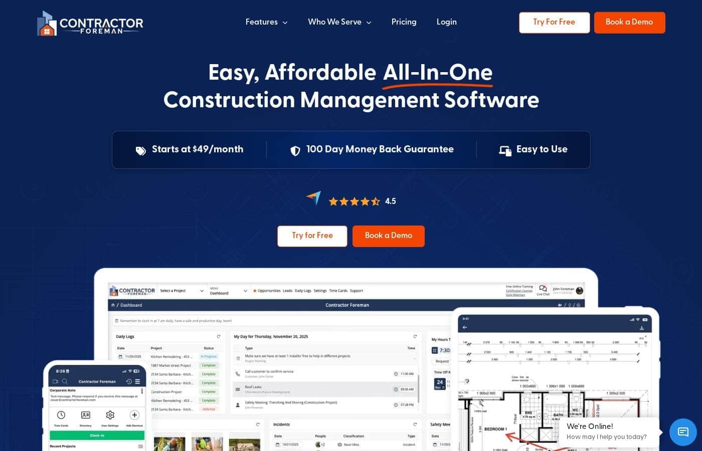 Contractor Foreman homepage screenshot
