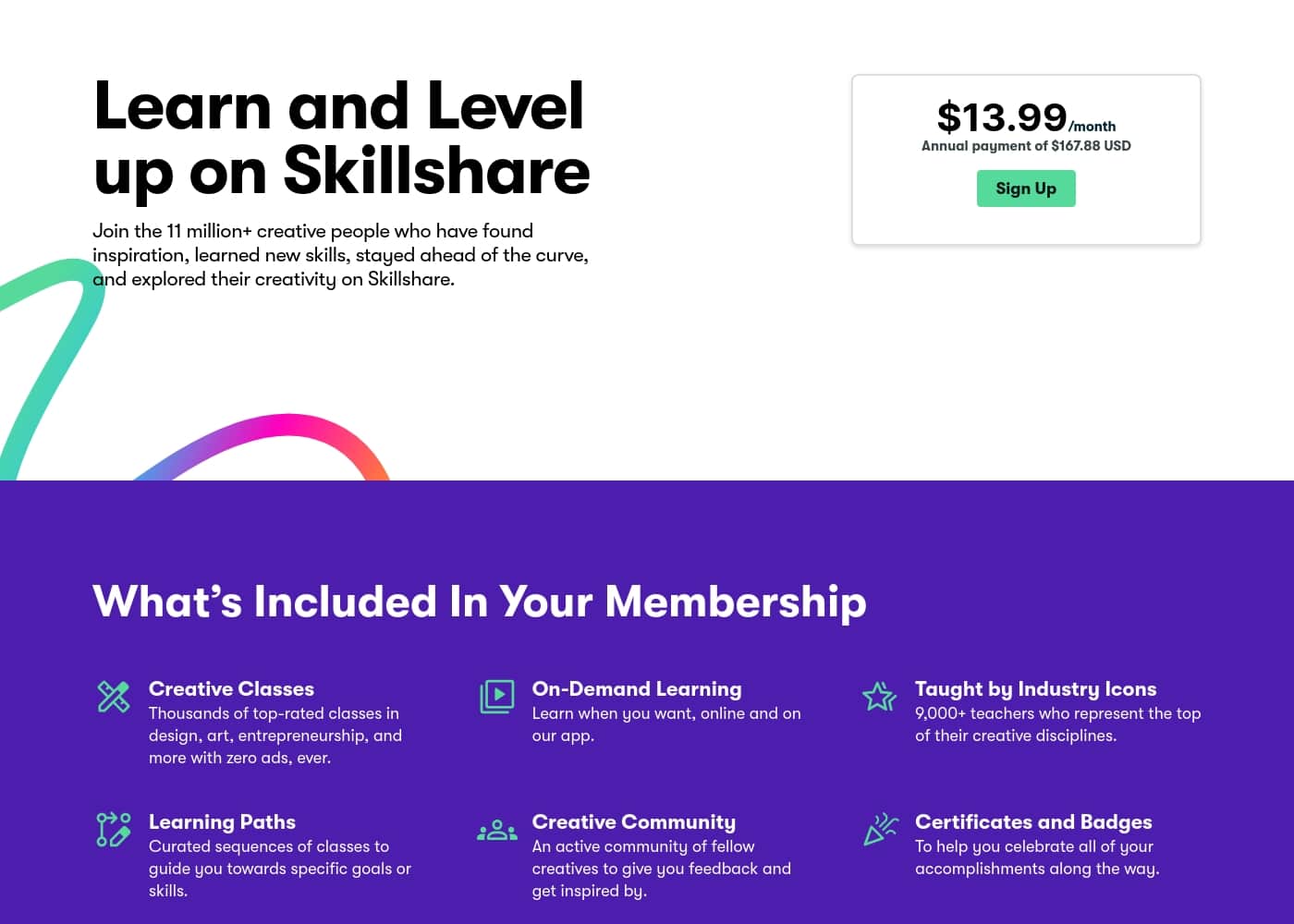 SkillShare pricing page screenshot