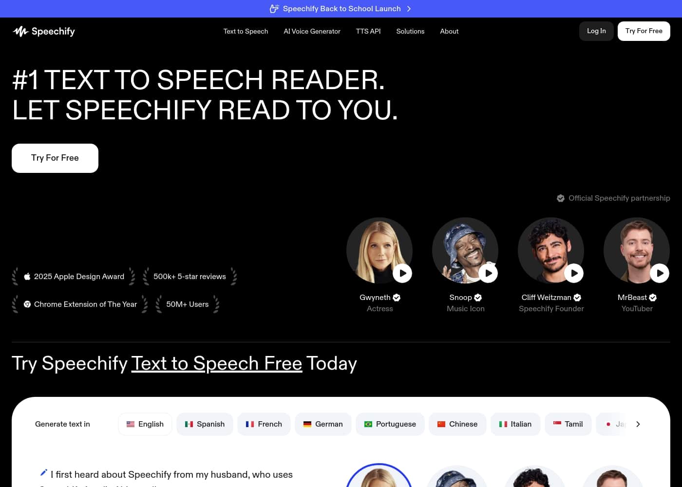 Speechify homepage screenshot