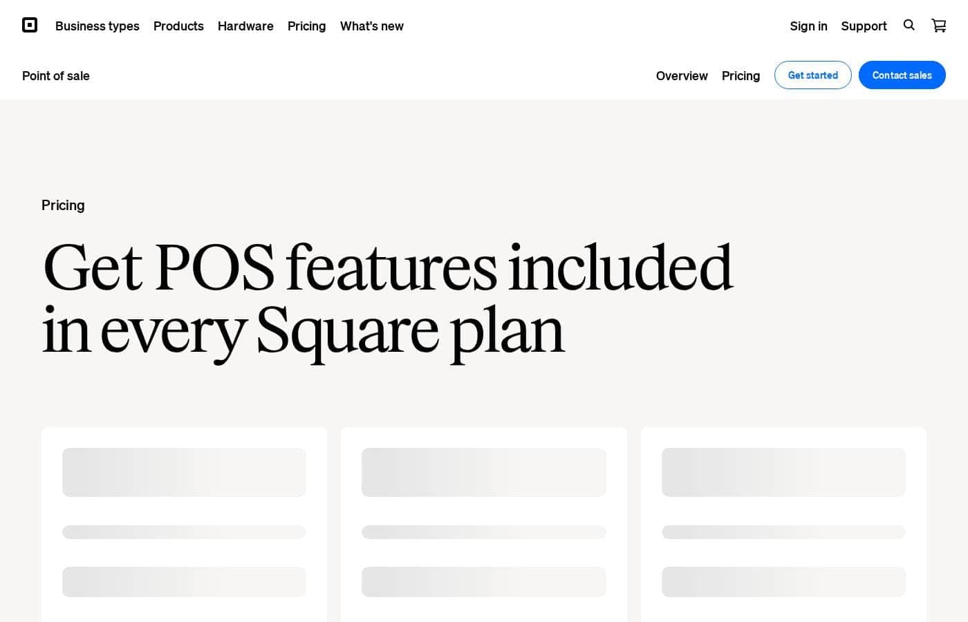 ภาพหน้าจอหน้าราคาของ Square POS