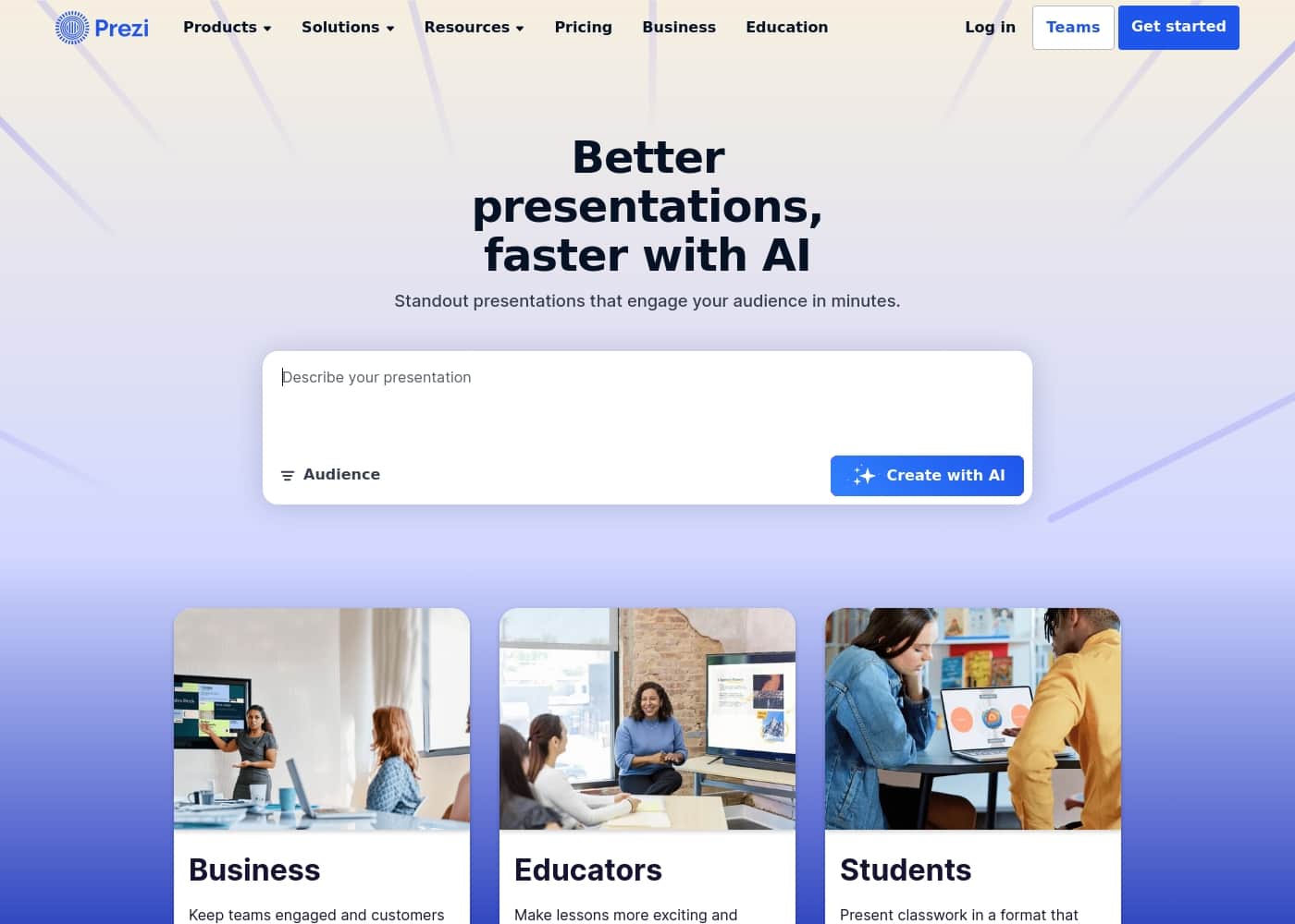 Prezi homepage screenshot