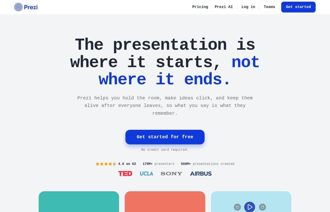 Prezi homepage screenshot